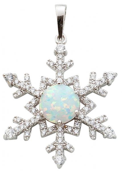 Opal Silberanhänger 925 Schneeflocke Zirkonia