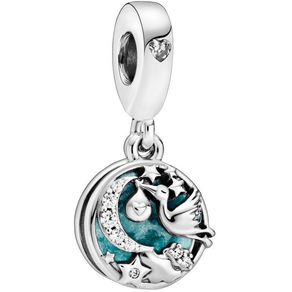 Pandora SALE People Charm Anhänger 798895C01 Stork And Twinkling Stars Silber 925 Klare Zirkonia Blau Emaille