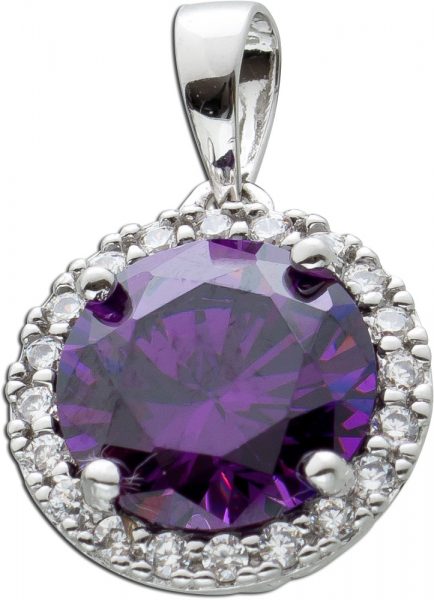 Anhänger Silber 925 mit einem synth. Amethyst, und ca20 Zirkonia, 18x12mm