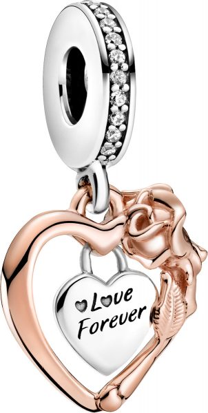 Pandora People Charm Anhänger 789290C01 Heart & Rose Flower Rose Silber 925 Klare Zirkonia